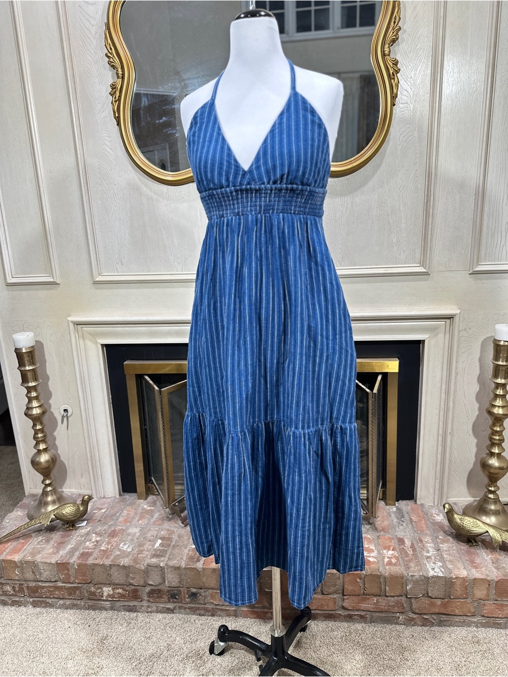 Steve Madden Dress S Mixed Indigo Stripe Halter Coastal Granddaughter Boho Chic